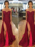 A Line Off the Shoulder Chiffon Prom Dresses with Slit LBQ3438